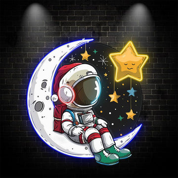 Christmas Eve on the Moon: Astronauts in festive space suits take a moment to watch the stars neon signs