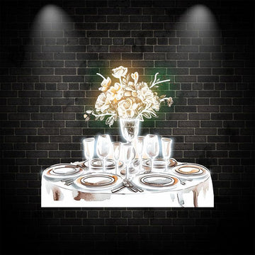 “Romantic Wedding White Table Neon signs Lights | Wine, Flowers & Plate Decorative Lights | Perfectly Create Wedding Atmosphere | LED Art Lighting”
