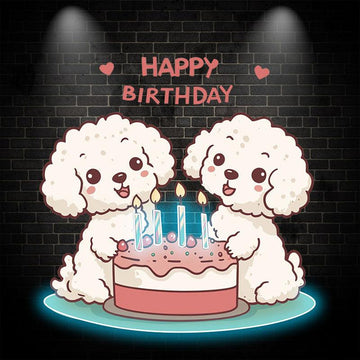 Cute Puppy Around Cake Happy Birthday Neon signs | LED Decoration Lights | Creative Birthday Gifts | Indoor Party Decoration