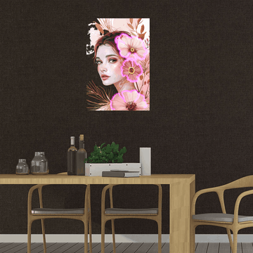 Stylish European and American Beauty Side Face Neon signs Lights - LED Decorative Lights Surrounded by Pink Flowers, Personalized Home and Creative Space Lighting