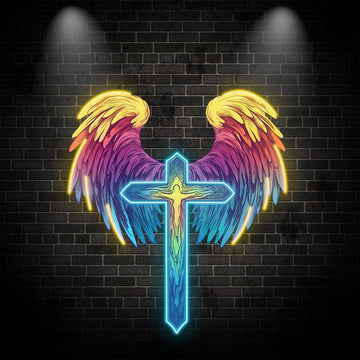 Spread Wings Cross Neon signs| Reddish Yellow Feather Decoration | LED Art Lighting
