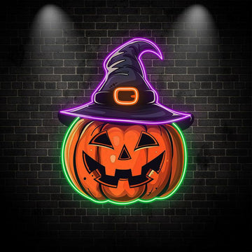 Spooky Hat-Wearing Pumpkin LED Light neon signs | Perfect for Adding a Festive Touch to Your Halloween Decor