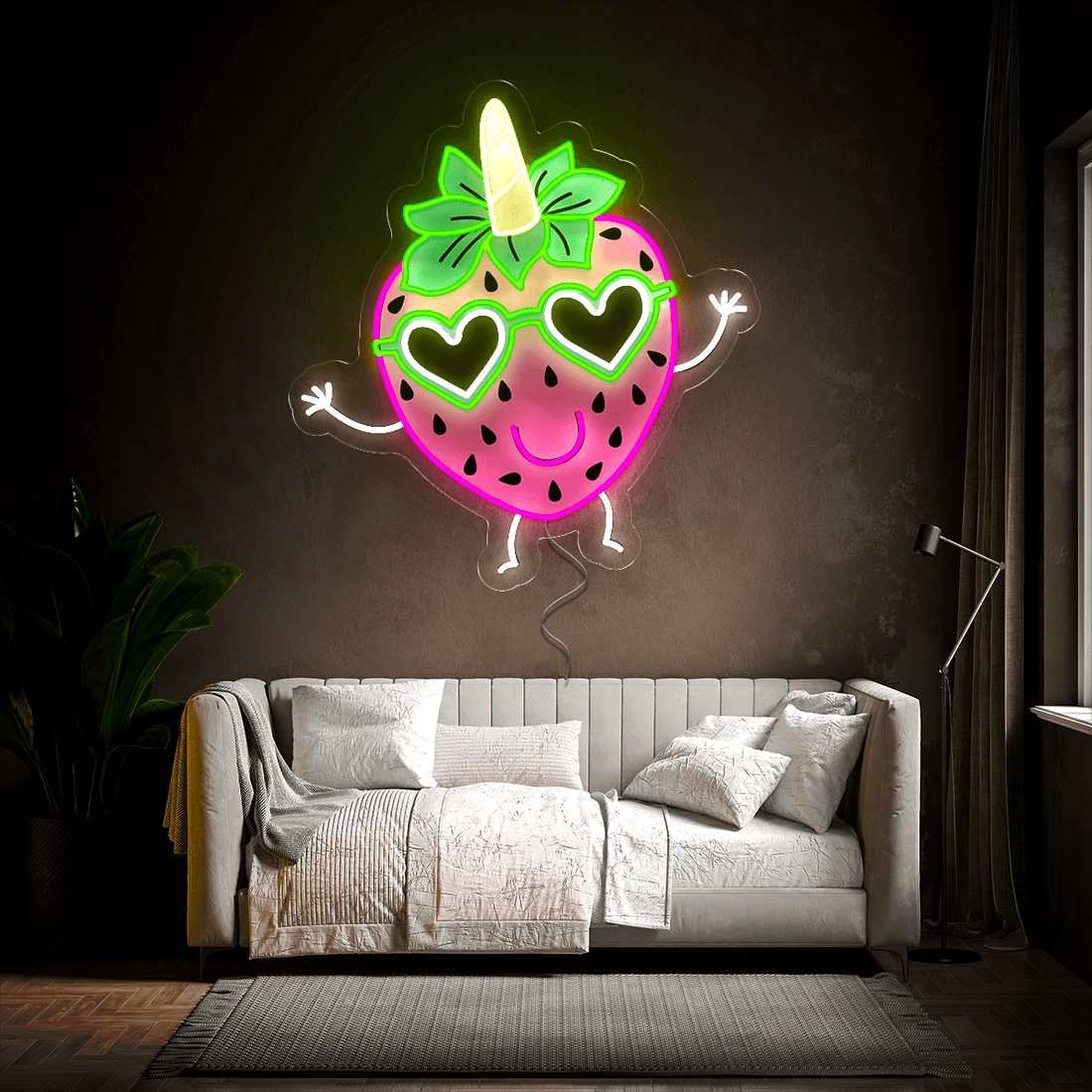 Strawberry Just Smile Artwork Neon Sign
