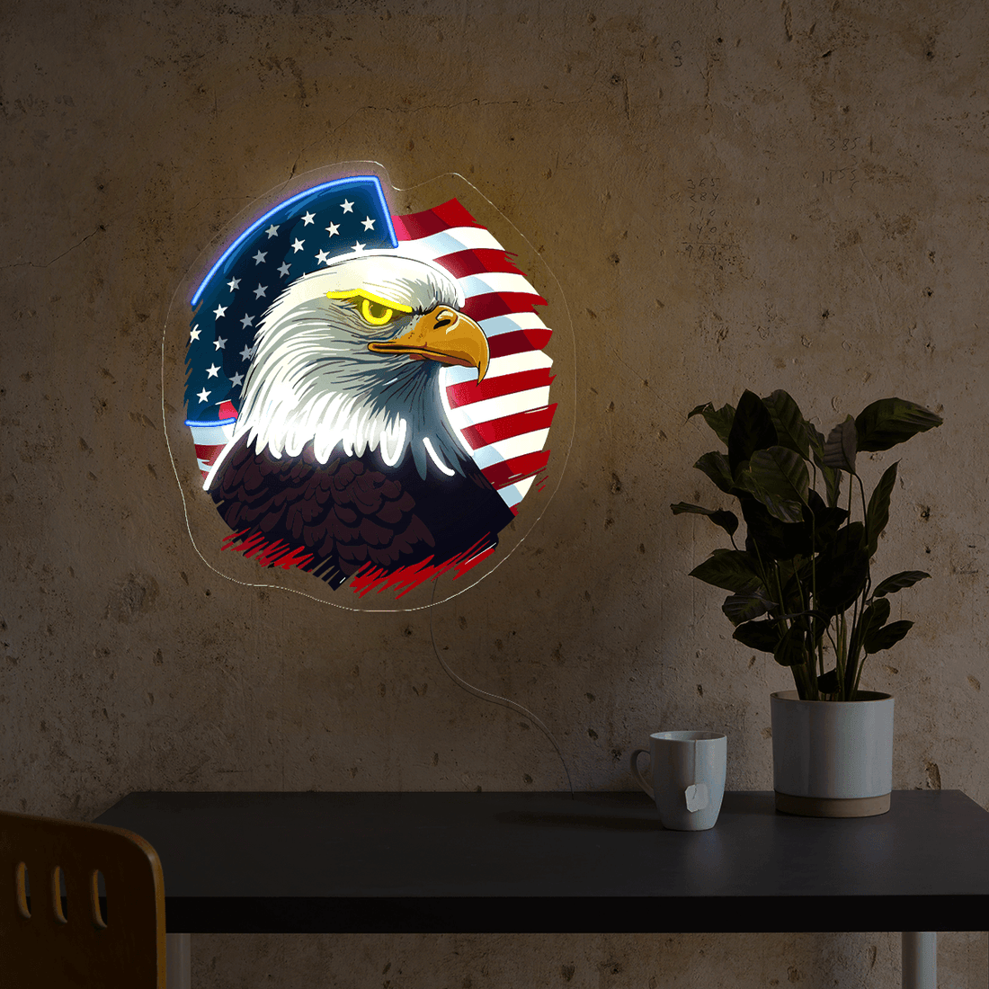 American Flag And Eagle Artwork Neon Sign