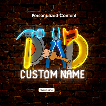 Personalized Dad's Hand Tools Artwork Neon Sign