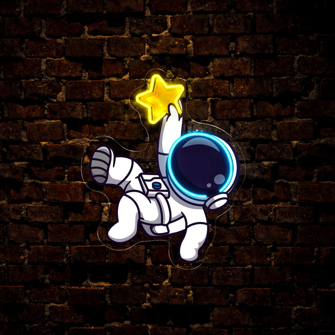Cute Astronaut Catching Star Artwork Led Neon Sign